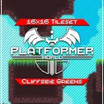 Platformer Tileset Cliffside Greens 16x16 Pixelart