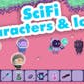 Sci-Fi Space Village Characters and Icons