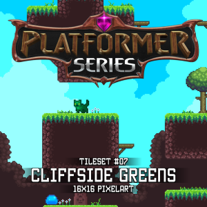 Platformer Series Cliffside Greens Tilest 16x16 Pixelart
